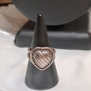 P24. Vintage 925 Sterling Silver Stripped Heart Double Banded Ring, SZ6, 4.7g
